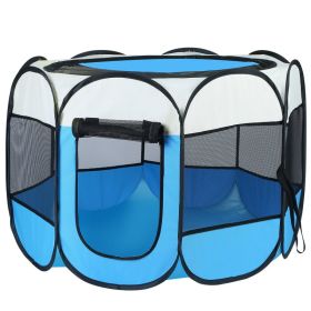 Pink-Blue Options -- 1Pc Portable Foldable Pet Tent Exercise Pen Kennel Removable Zipper Top And Bottom Water Resistant Indoor Outdoor Use For Do (Option: Blue)